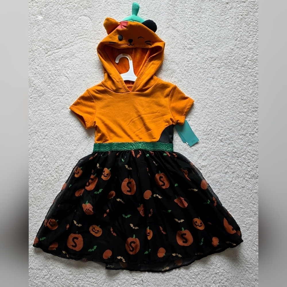 NWT Girl's S M L Squishmallows Halloween Cosplay Short Sleeve orange black Dress
